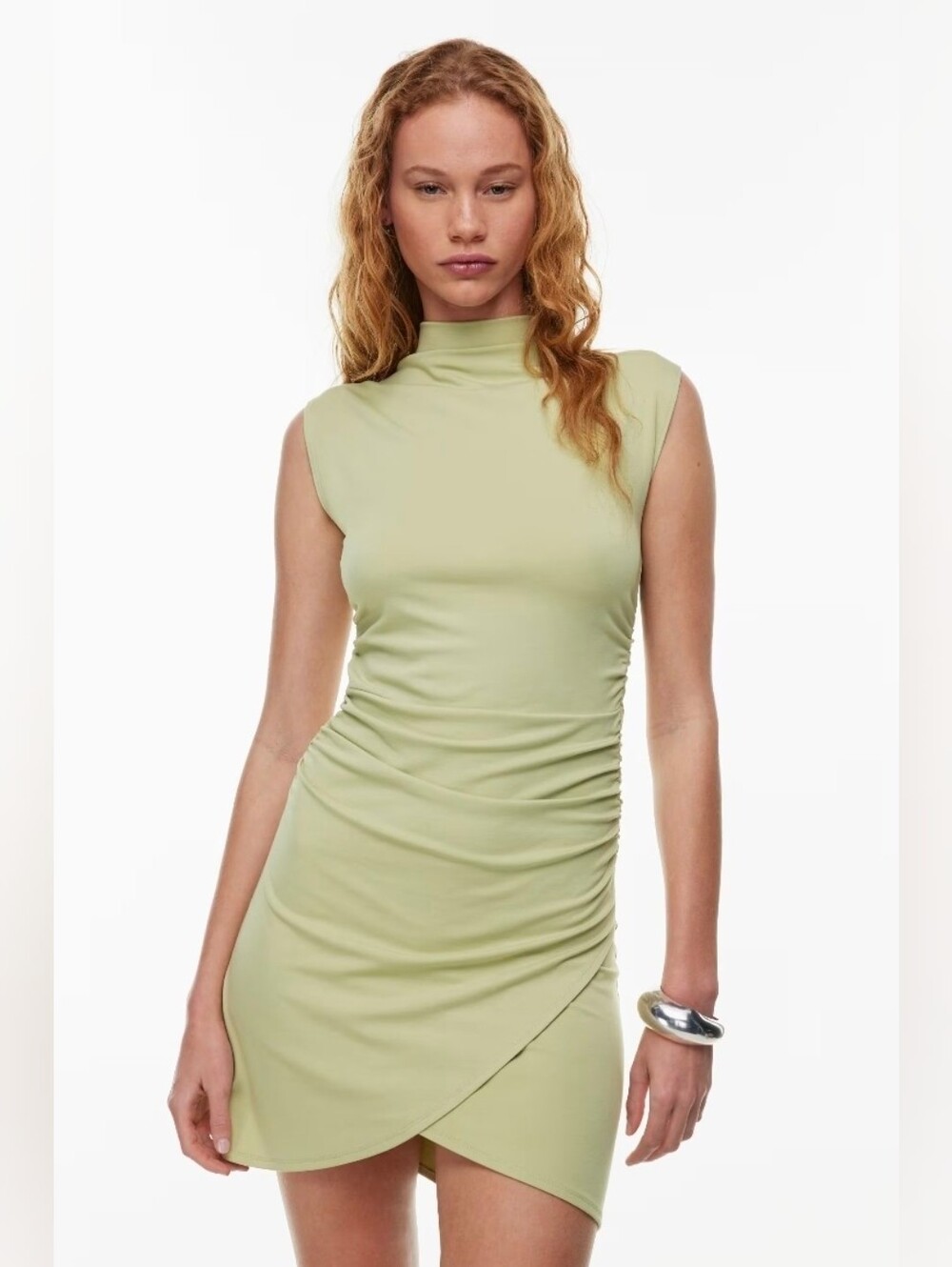Aritzia Wilfred Boulevard Mockneck Rouched Wrap Mini Dress